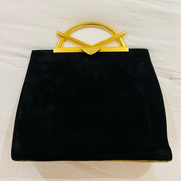 Donna Karan Black Suede Leather Evening Bag - Picture 1 of 6